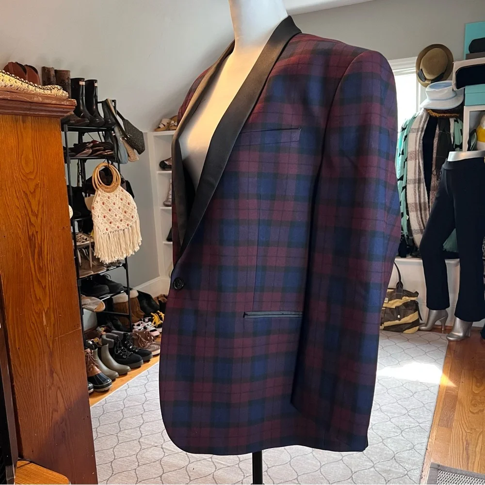 Express Men's Plaid Blazer - Red and Blue - Picture 5 of 7